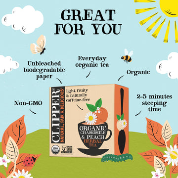 Clipper Tea Chamomile & Peach Teabags - Usda Organic, Great Hot Or Iced - Natural, Fair & Delicious Fruity Chamomile & Peach Inf
