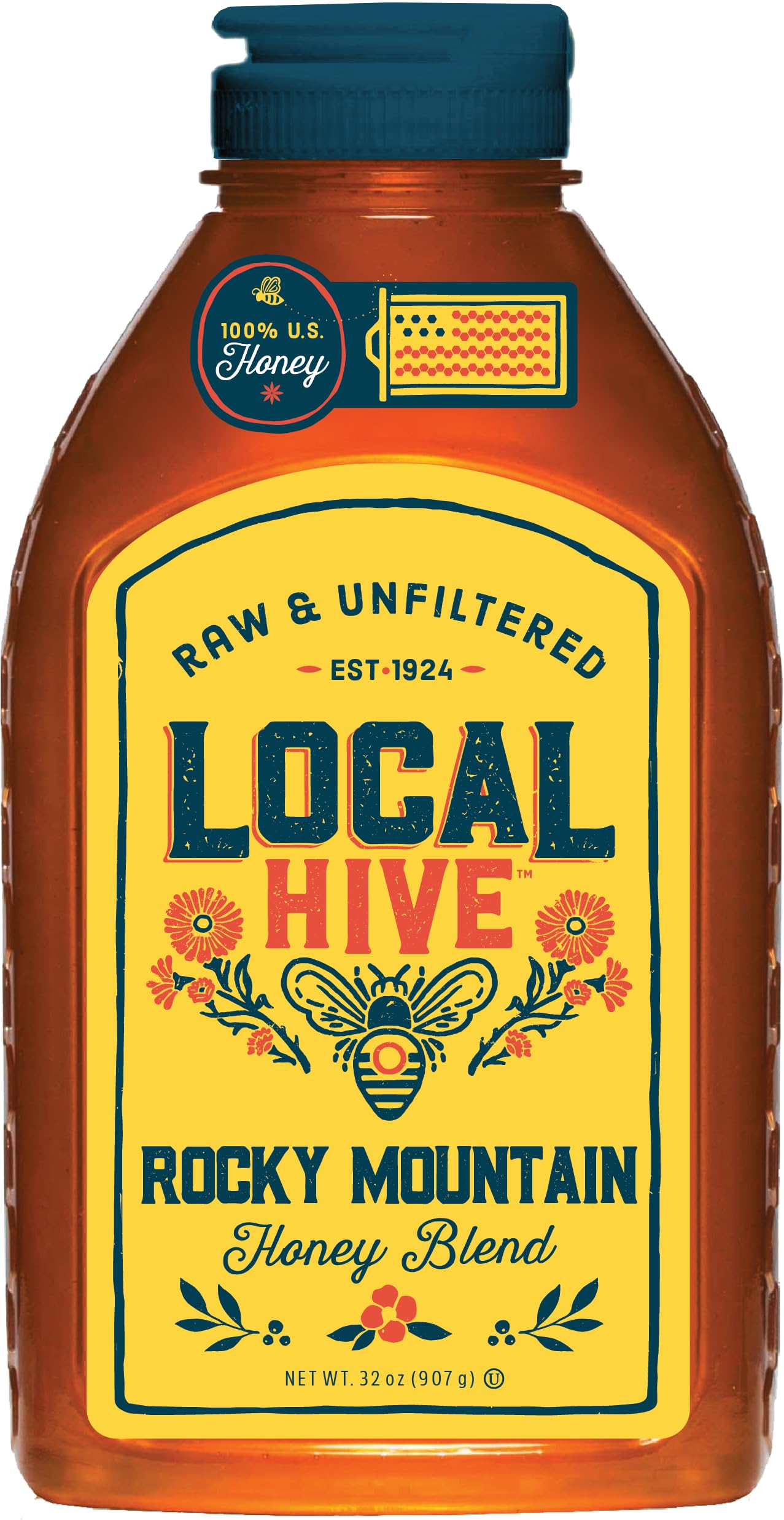 Local Hive Rocky Mountain Raw Unfiltered Honey 32Oz. 100% Us Honey Sourced From American Bees And Beekeepers.