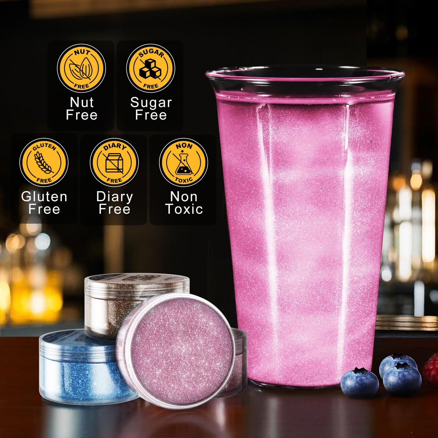 (10G) Pink Edible Glitter For Cocktails, Drinks, Cakes - 100% Food Safe Pink Cake Glitter Dust Edible Bulk - Valentines Food Cho