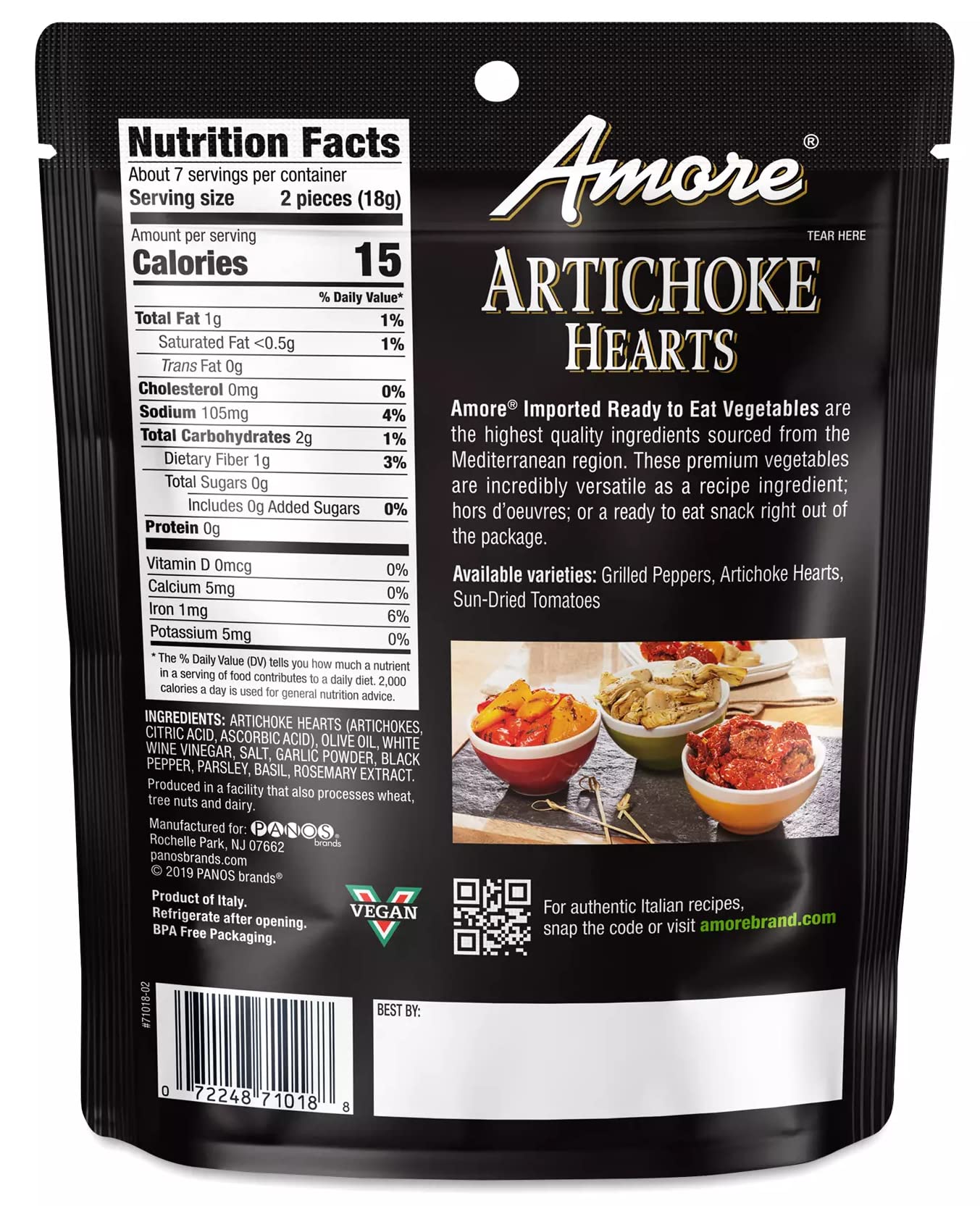 Amore Artichoke Hearts - Non Gmo Verified Ready-To-Eat Herb Infused Vegetables In Resealable Bags - Snack On The Go Straight Out