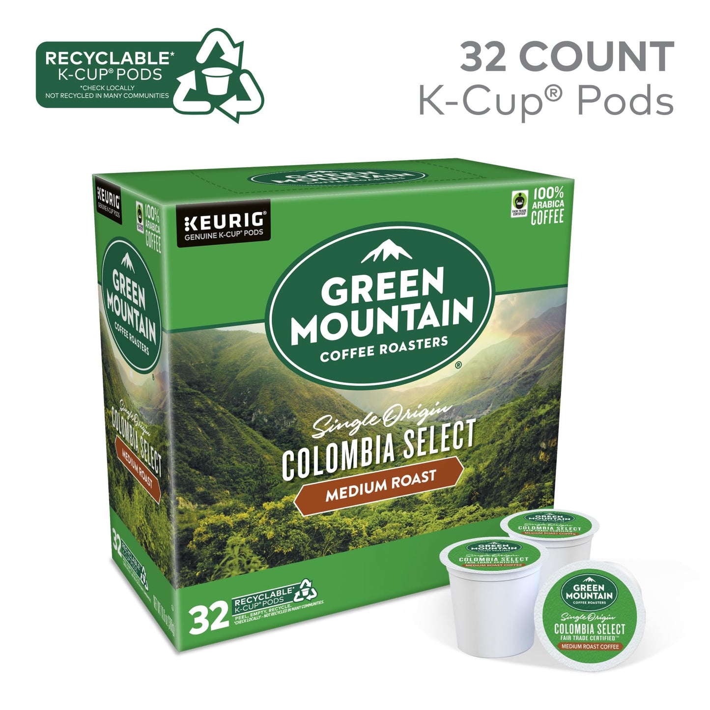 Green Mountain Coffee Roasters Colombia Select Coffee, Keurig Single-Serve K-Cup Pods, Medium Roast, 32 Count