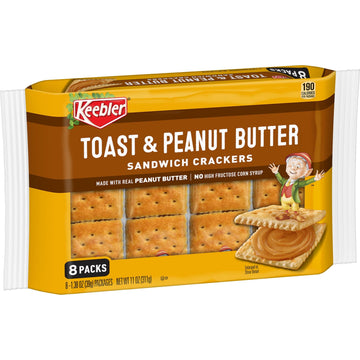 Keebler Sandwich Crackers, Single Serve Snack Crackers, Lunch Snacks, Toast And Peanut Butter, 11Oz Tray (8 Packs)