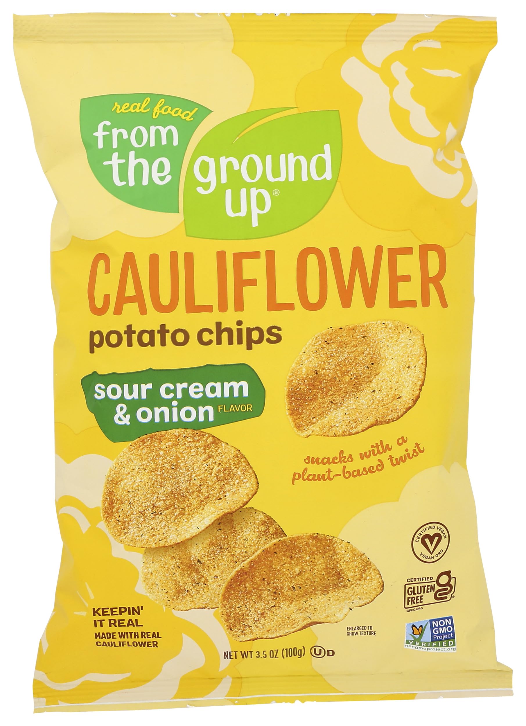 REAL FOOD FROM THE GROUND UP Sour Cream & Onion Cauliflower Chips, 3.5 OZ, Pack of 1