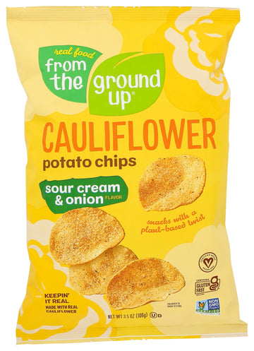 REAL FOOD FROM THE GROUND UP Sour Cream & Onion Cauliflower Chips, 3.5 OZ, Pack of 1