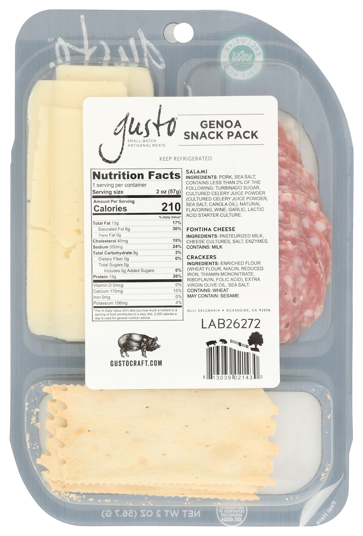 GUSTO Genoa Salami Fontina Cracker Snack, 2 OZ