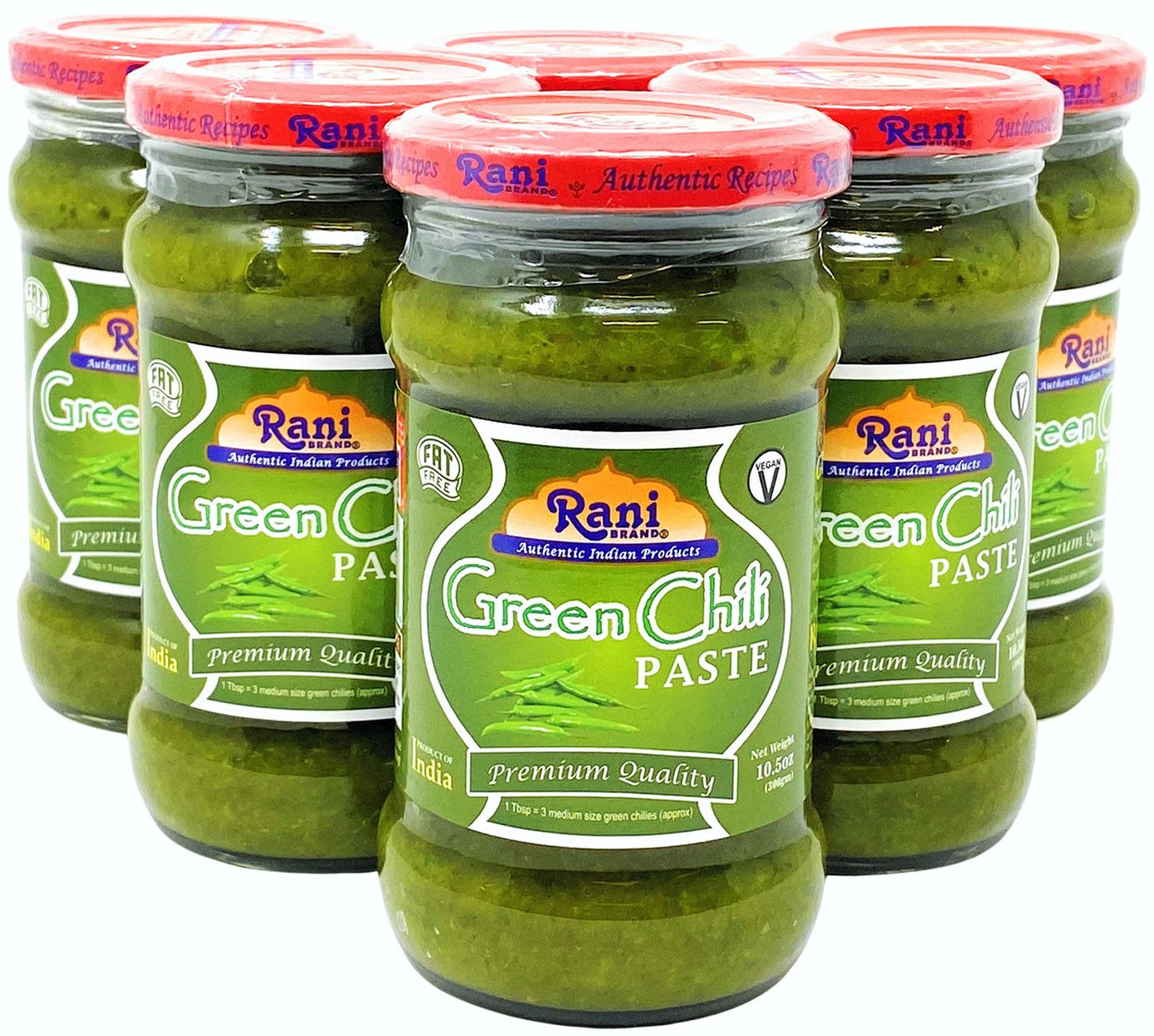 Rani Green Chilli Cooking Paste 10.58Oz (300G) Glass Jar, Pack Of 5+1 Free ~ Vegan | Gluten Free | Non-Gmo | No Colors | Indian Origin