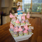 Gyufise Cupcake Toppers, 24Pcs Glitter Castle Bowknot, Paper Decorations for Birthday, Baby Shower, 2.4x3.9, Pink Silver