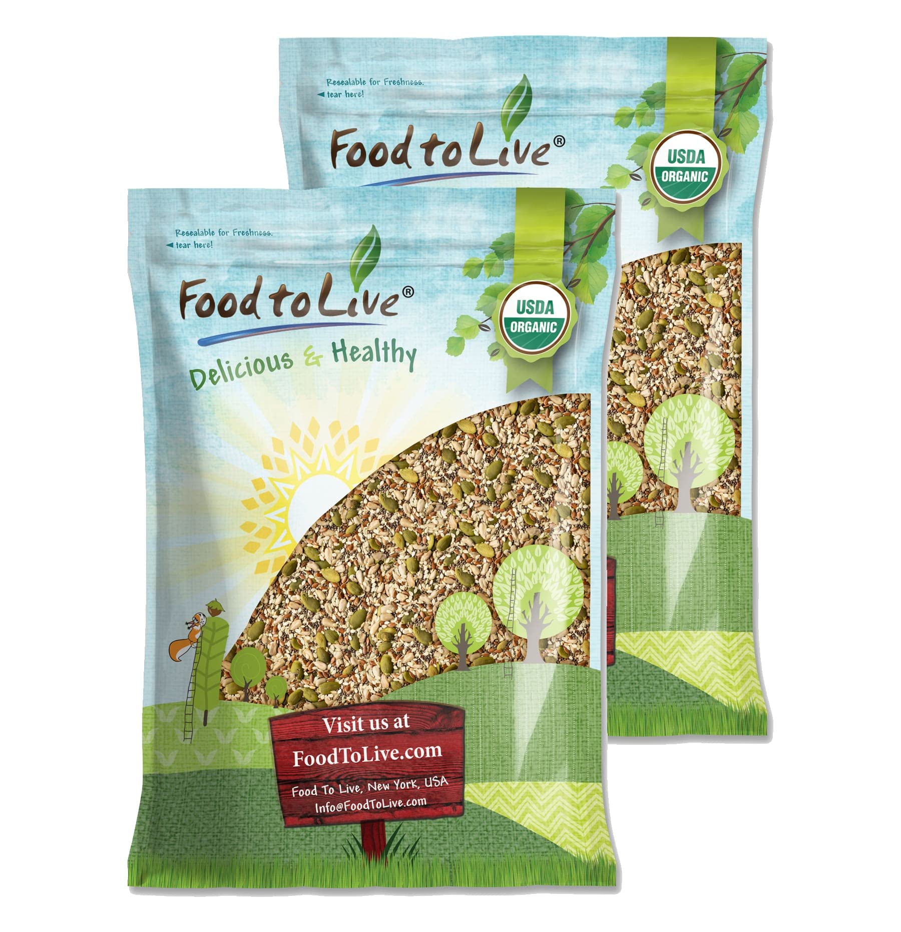 Food to Live Organic Super 5 Seeds Mix, 20 Pounds - A Non-GMO Blend of Flax Seeds, Sesame Seeds, Sunflower Kernels, Pumpkin Kern