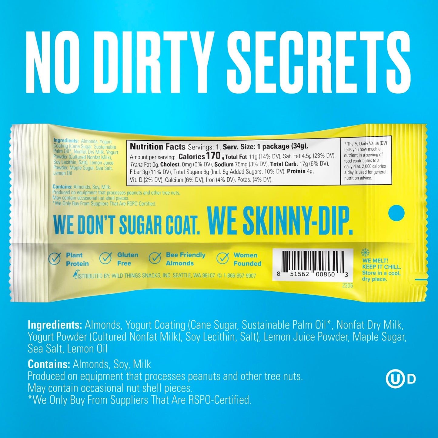 SkinnyDipped Lemon Bliss Yogurt Covered Almonds, Healthy Snack, Plant Protein, Gluten Free, 1.2 Ounce (Pack of 15)