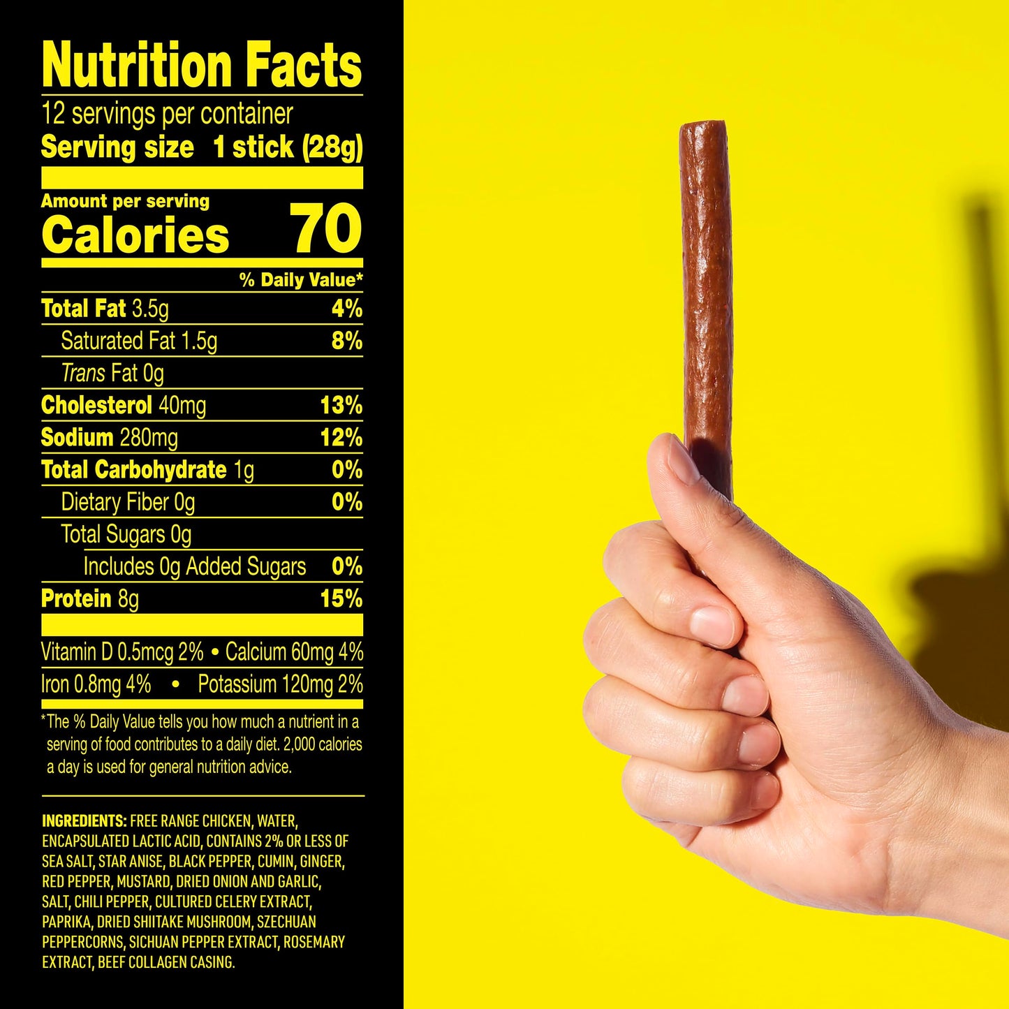 Lorissas Kitchen Chicken Jerky Snack Sticks, 12-Pack, Chicka Boom Chicken Flavor, 8g Protein, Gluten-Free, Non-GMO, Keto, Paleo