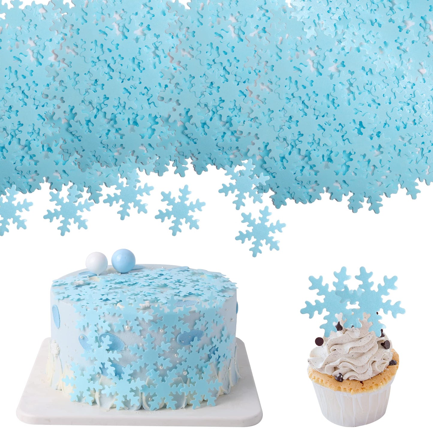 50 Pcs Edible Snowflake Cupcake Toppers Winter Frozen Theme Cupcake Picks Rice Paper Chrstmas Snowflake Cake Decorations For Win