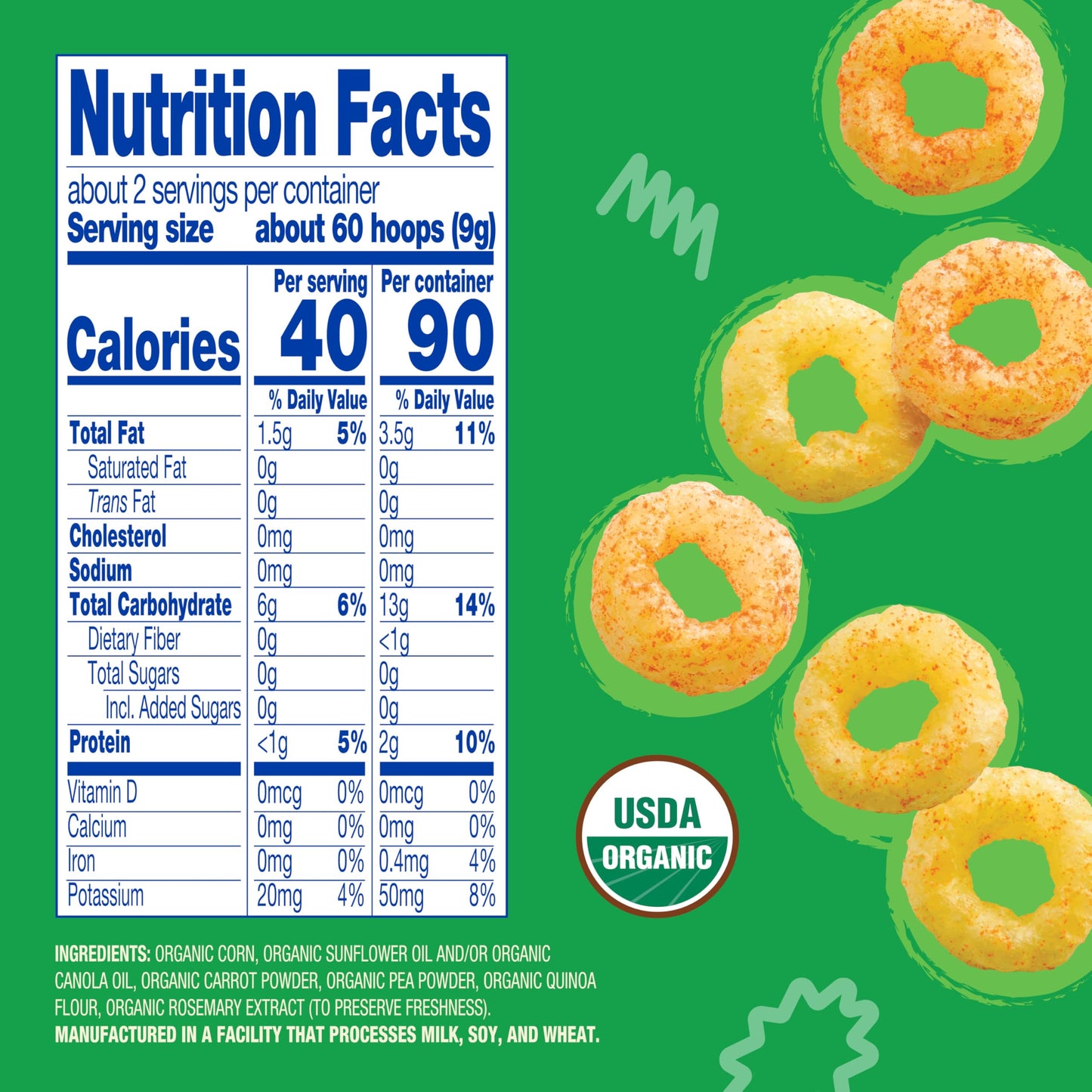 Earths Best Organic Melty Hoops, Bite-Sized Snacks For Babies 8 Months And Up, Spring Veggie, 0.70 Ounce Bags (Pack Of 4)