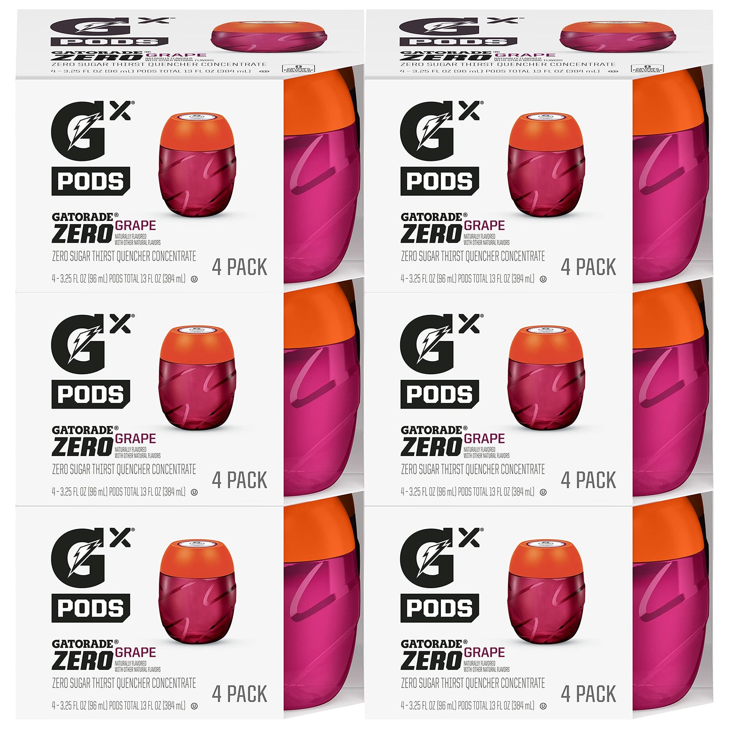 Gatorade Gx Hydration System - Non-Slip Squeeze Bottles & Drink Pods, 13 Fl Oz (Pack of 6), Zero Sugar, Grape (24ct)