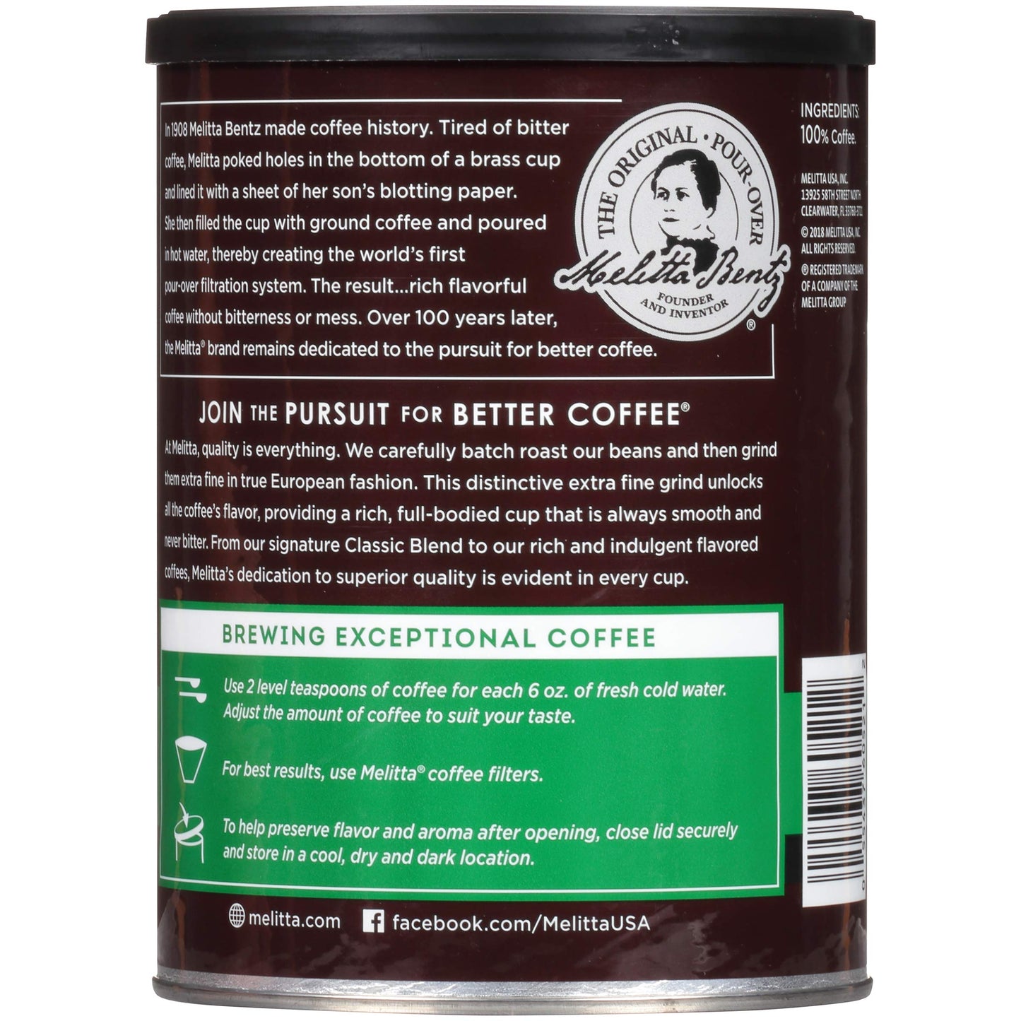 Melitta Classic Decaf Coffee, Medium Roast, Extra Fine Grind, 10.5 Ounce Can, Pack of 4, Black