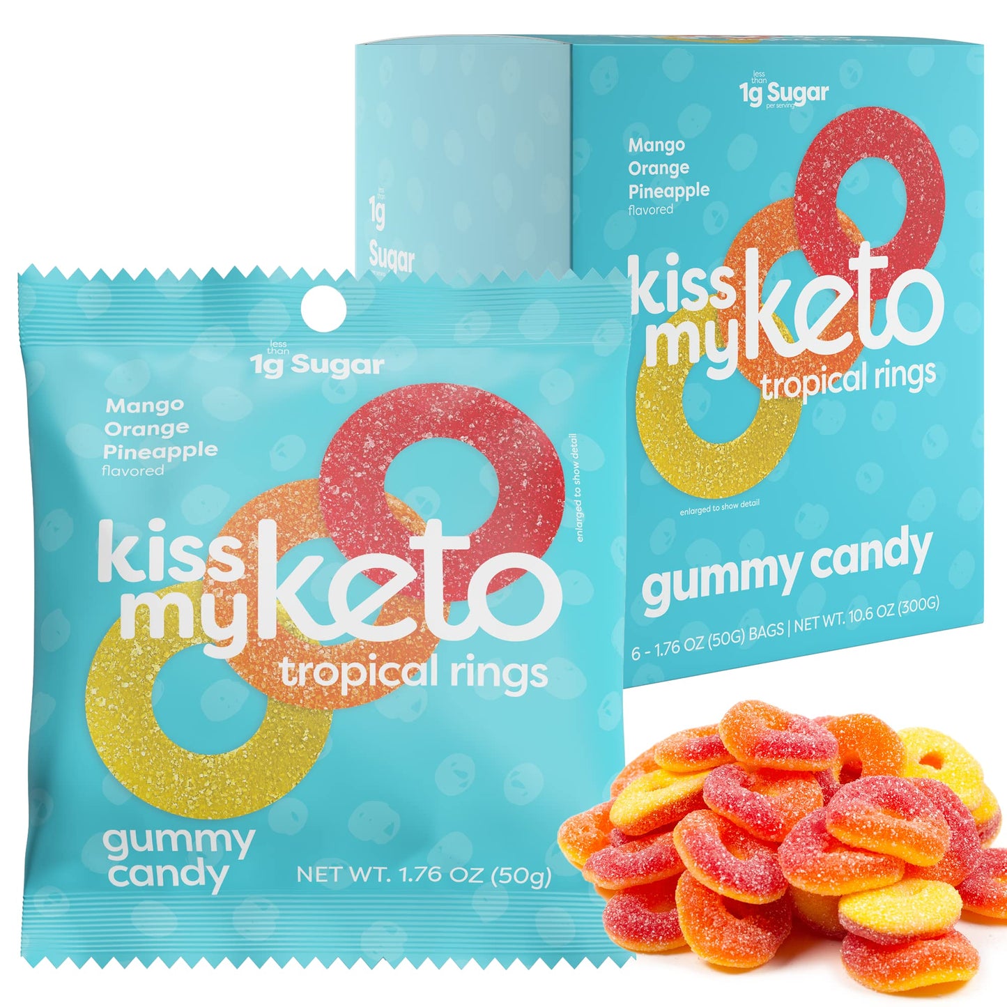 Kiss My Keto Gummies – Low Carb Vegan Candy Gummy Rings, Pack of 6, Orange, Model KM387