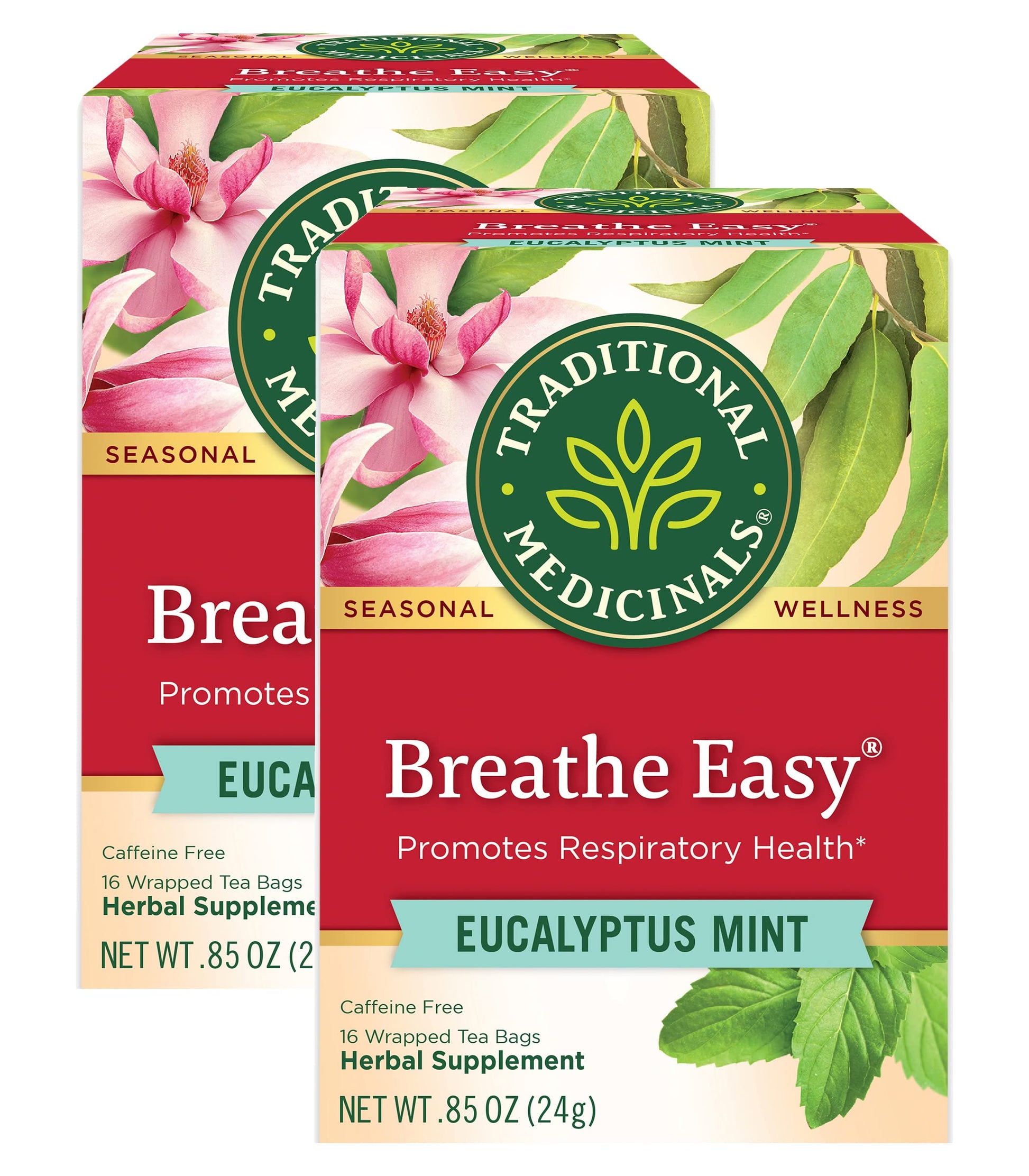 Traditional Medicinals Breathe Easy Eucalyptus Mint Herbal Tea, Promotes Respiratory Health, (Pack Of 2) - 32 Tea Bags Total