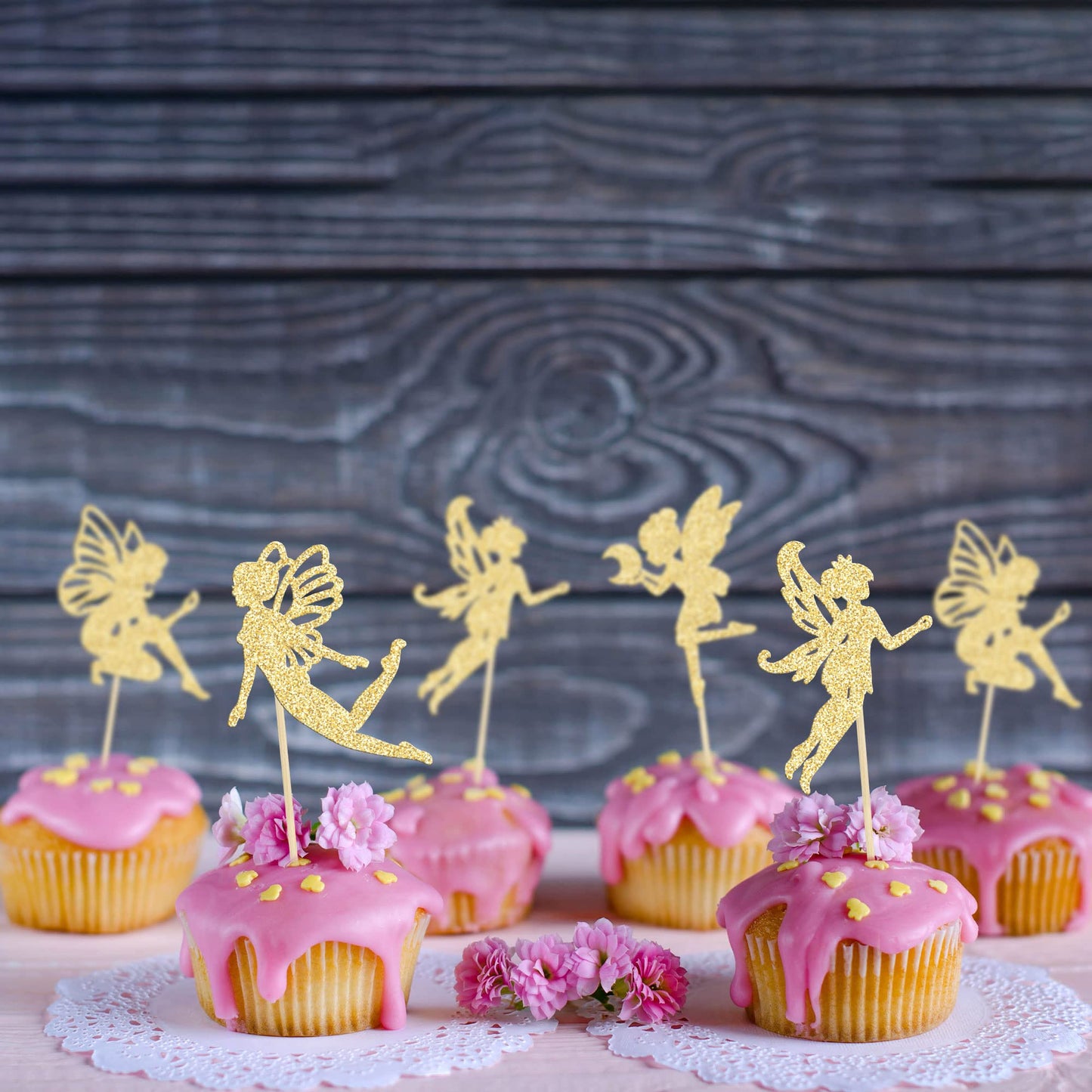 Gyufise 36Pcs Fairy Cupcake Toppers Gold Glitter Flower Angel Fairy Cupcake Picks Ballet Dancer Cupcake Topper For Wedding Brida