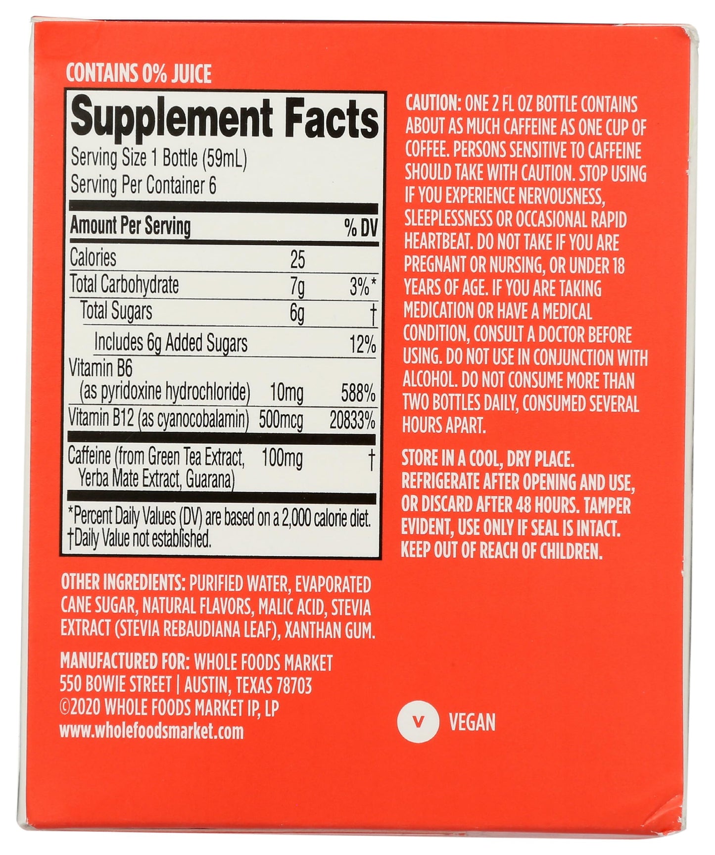 365 By Whole Foods Market, Energy Shot, Pomegranate, 2 Fl Oz, 6 Count