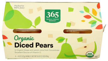 365 By Whole Foods Market, Organic Diced Pears, 4 Count, 16 Ounce