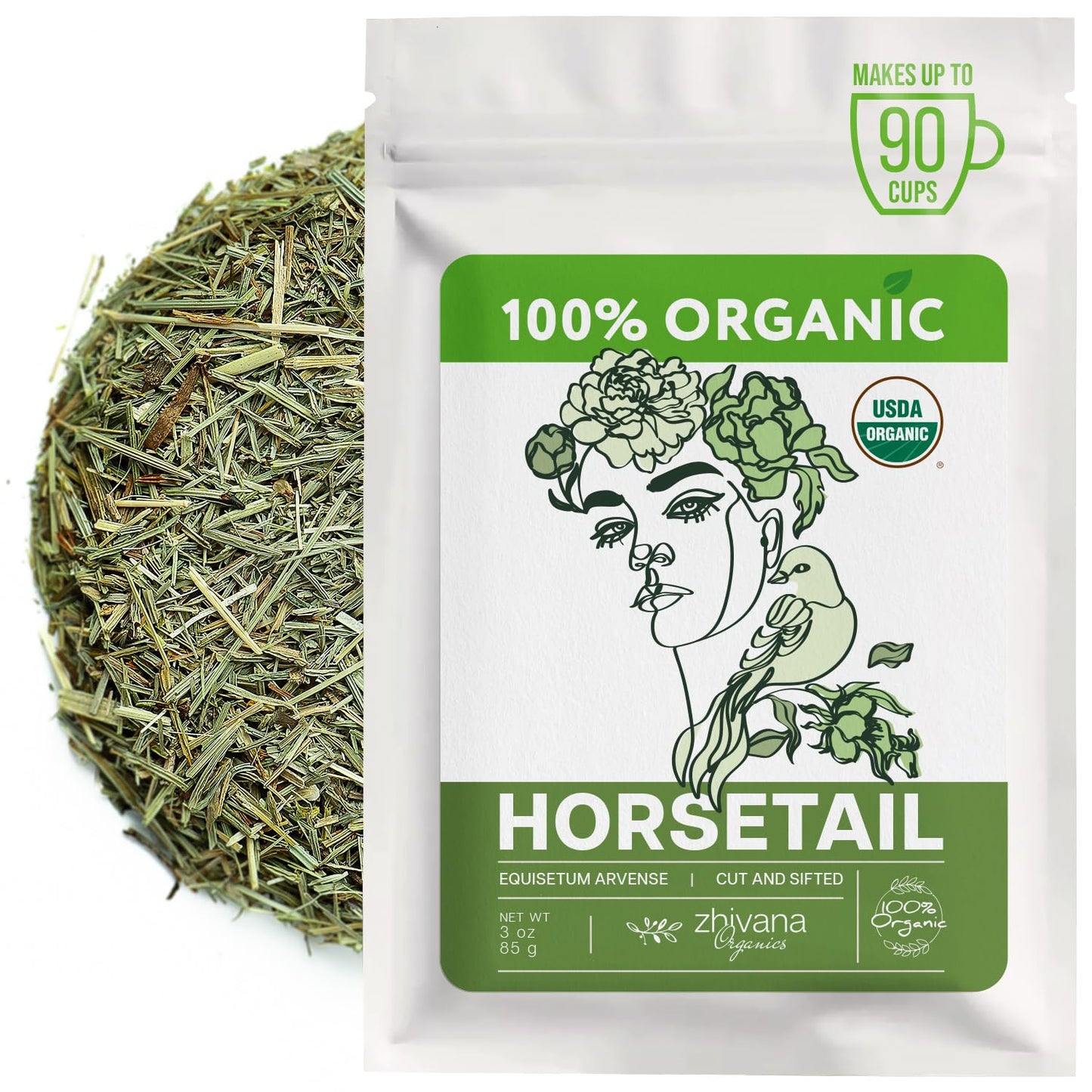 Horsetail Tea Organic (3 oz.) - Organic Horsetail Herb (Equisetum arvense) - Horse Tail Grass - Natural Silica-RichTea for Hair
