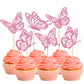 Rsstarxi Pink Glitter Butterfly Cupcake Toppers, 24 Pack, Paper, Design 1 Deep Pink, Wedding, Baby Shower, Kids Birthday Party Decorations