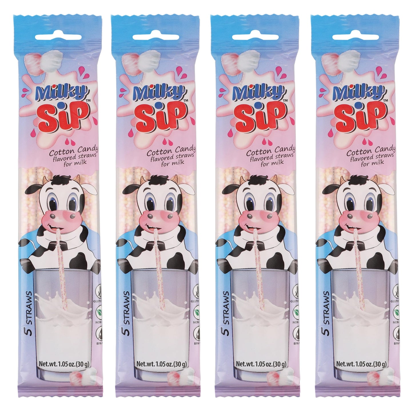 Milky Sip Magical Milk Straws - 4 Packs of 5 Pcs Each Cotton Candy Flavored Straws For Milk, 20 Milk Flavoring Straws for Kids. 