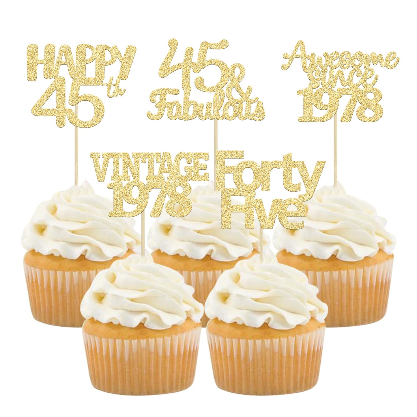 Gyufise 30Pcs Gold Glitter 45Th Birthday Cupcake Toppers Vintage 1978 Awesome Since 1978 45 Fabulous Cupcake Picks 45Th Birthday