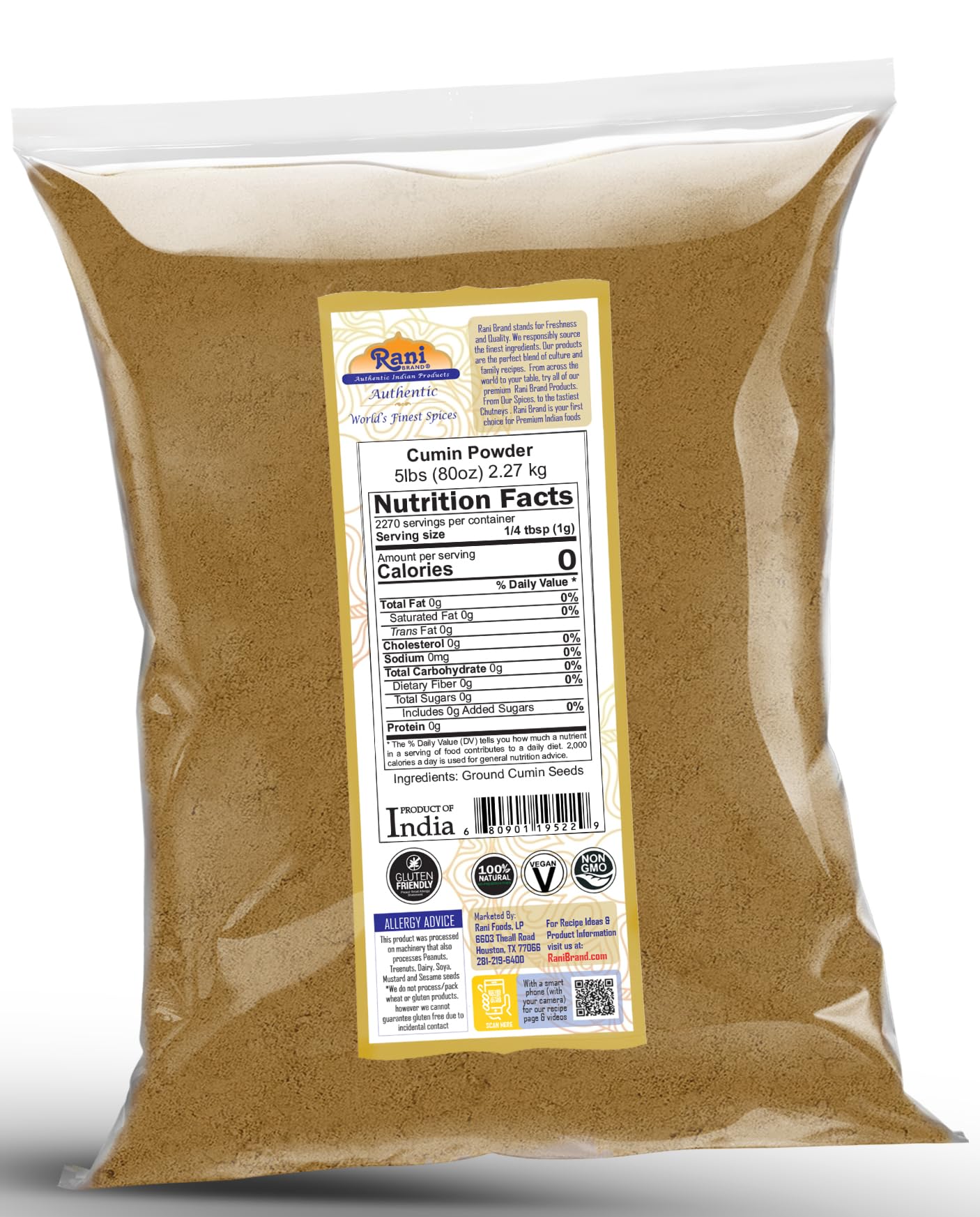 Rani Cumin (Jeera) Powder Spice 80Oz (5Lbs) 2.27Kg Bulk ~ All Natural | Vegan | Gluten Friendly | Non-Gmo | Kosher | Indian Orig