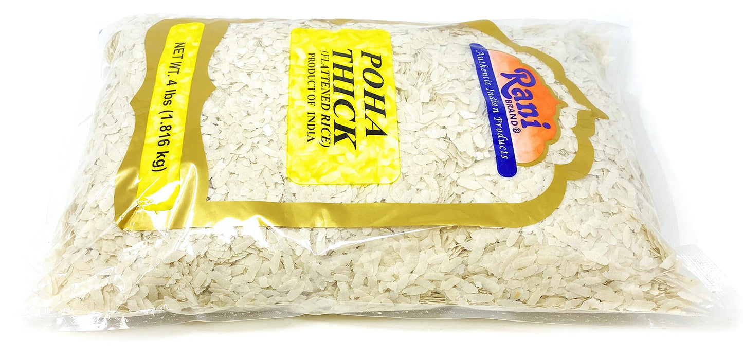 Rani Poha (Powa) Thick Medium-Cut (Flattened Rice) 64Oz (4Lbs) 1.81Kg ~ All Natural, Salt-Free | Vegan | Kosher | No Colors | Gluten Friendly | Indian Origin