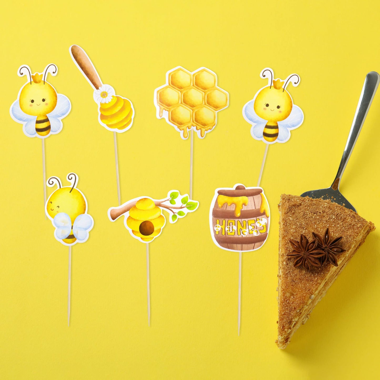Gyufise 36Pcs Bumble Bee Cupcake Toppers Flower Sweet Bee Honeycomb Cupcake Picks Flower Oh Babee Cake Picks For Bee Theme Baby