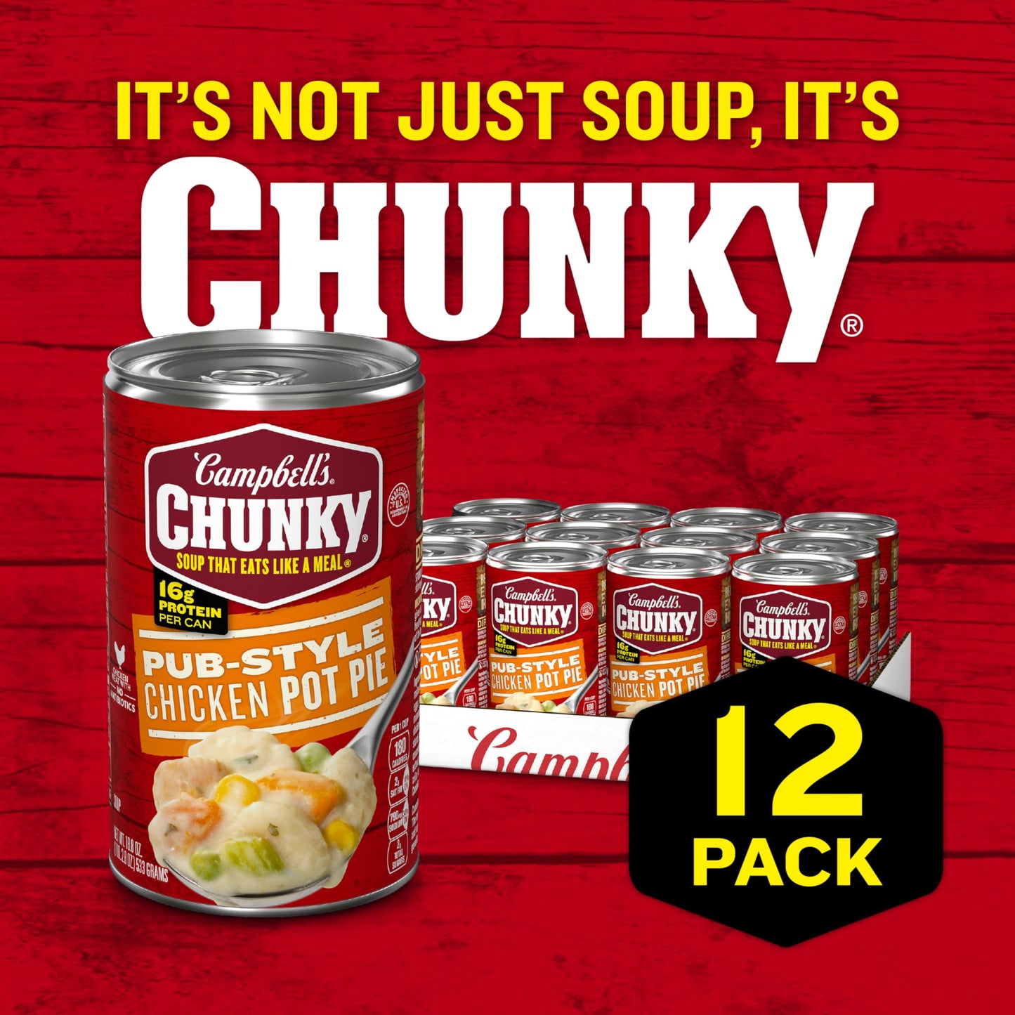 Campbells Chunky Soup, Pub-Style Chicken Pot Pie Soup, 18.8 oz Can (Pack of 12)