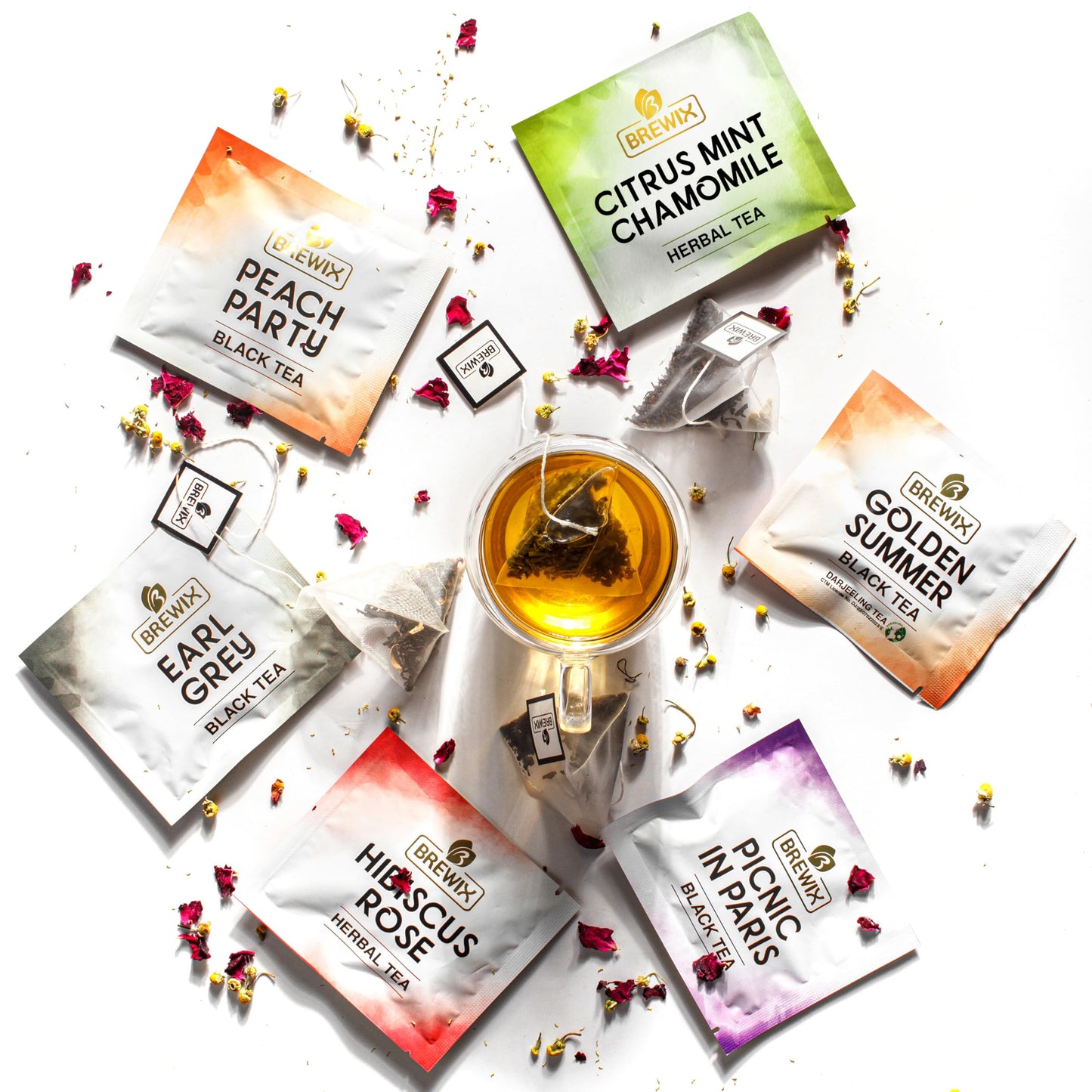 Brewix Enhanced Assorted Tea Sampler Gift Box (15 Pyramid Individually Wrapped Tea Bags) | Herbal Tea, Black Tea, Green Tea | Tea Gift Set & Variety Pack | Gifts For Women & Men, Tea Set