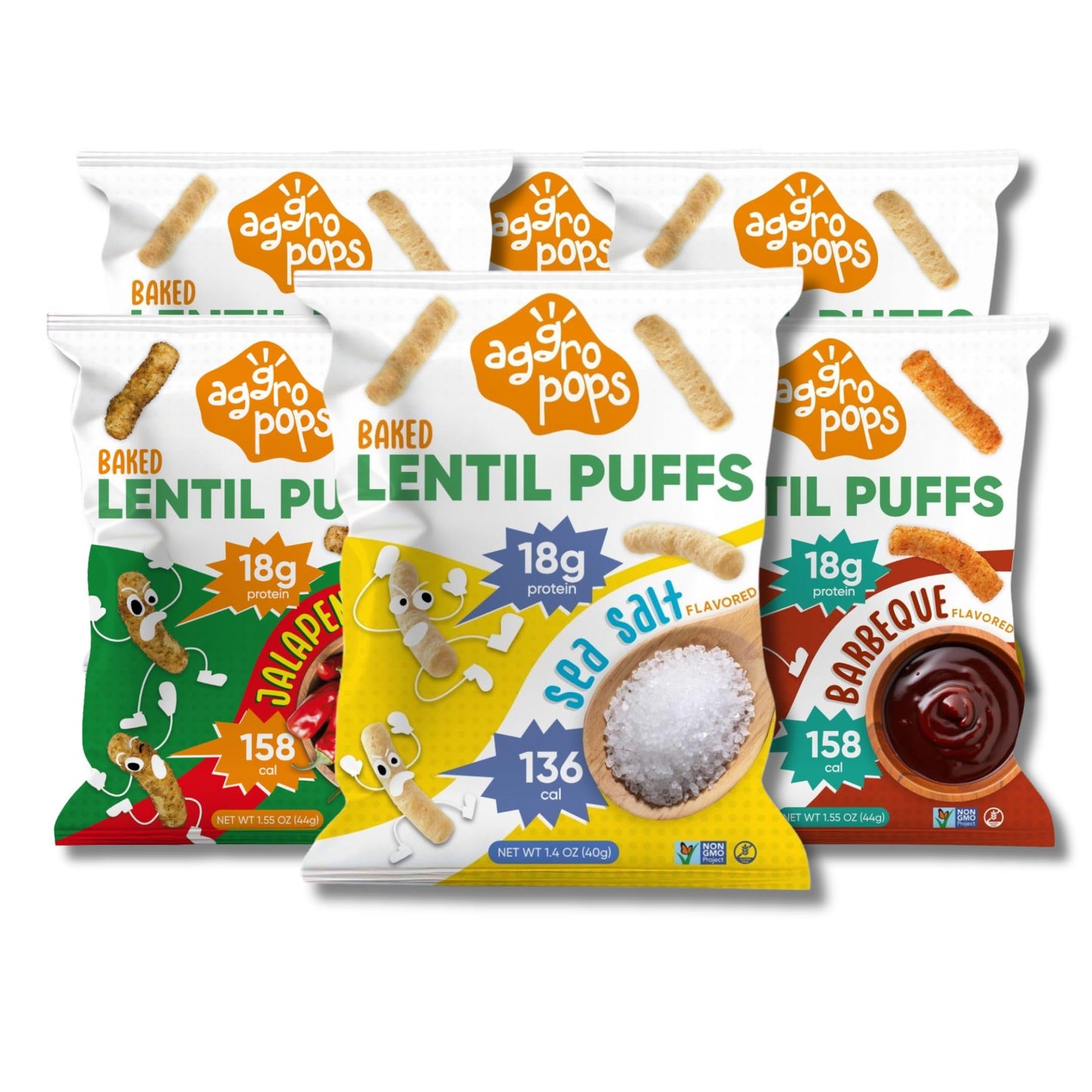 Aggropops High Protein Lentil Snacks - Variety Pack (6 Bags, 1.55 oz each) - Vegan, Low Calorie, Gluten Free, Plant-Based