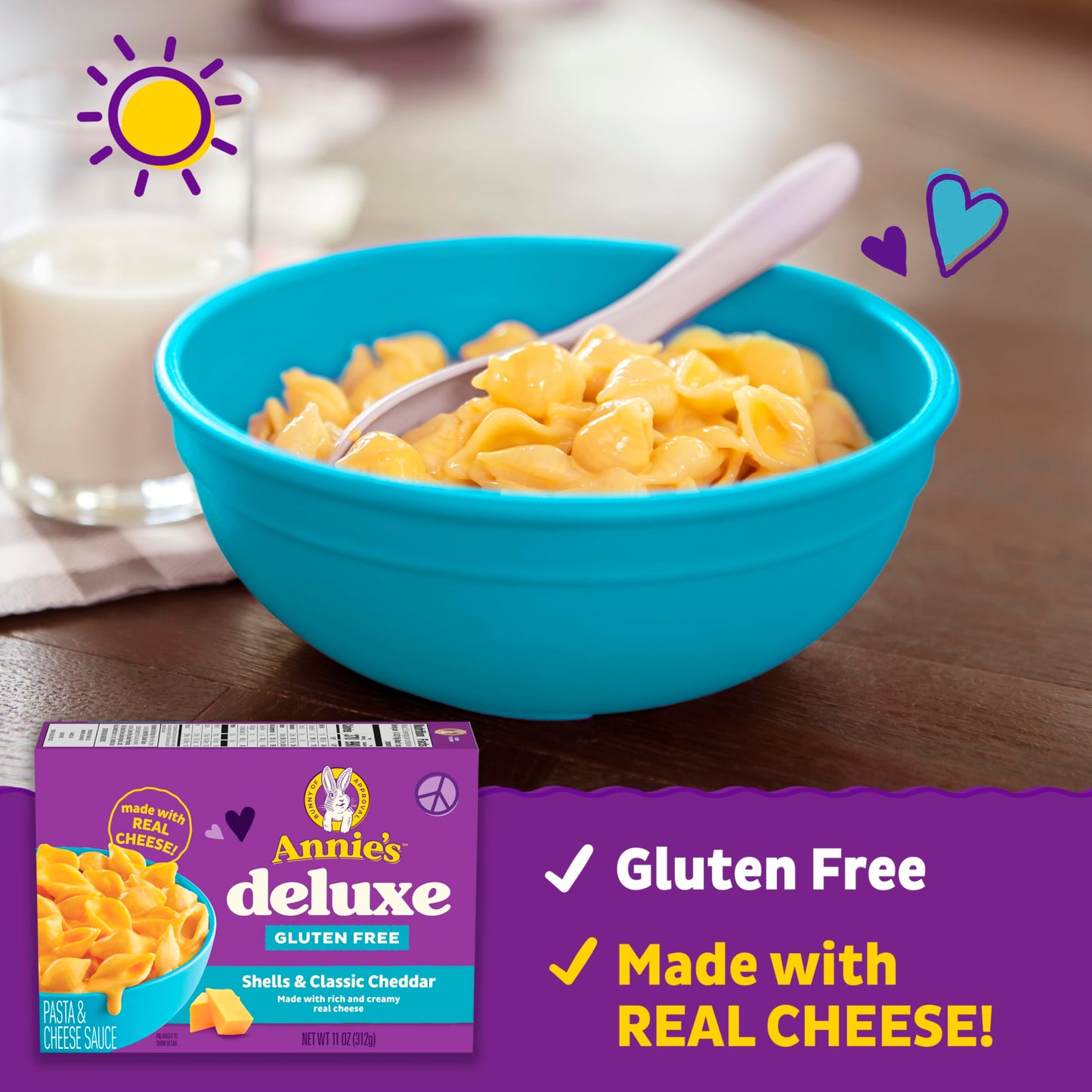 Annie'S Homegrown Deluxe Classic Cheddar Shells Gluten Free Mac And Cheese Dinner With Rice Pasta, Kids Macaroni And Cheese Dinner, 11 Oz (Pack Of 12)