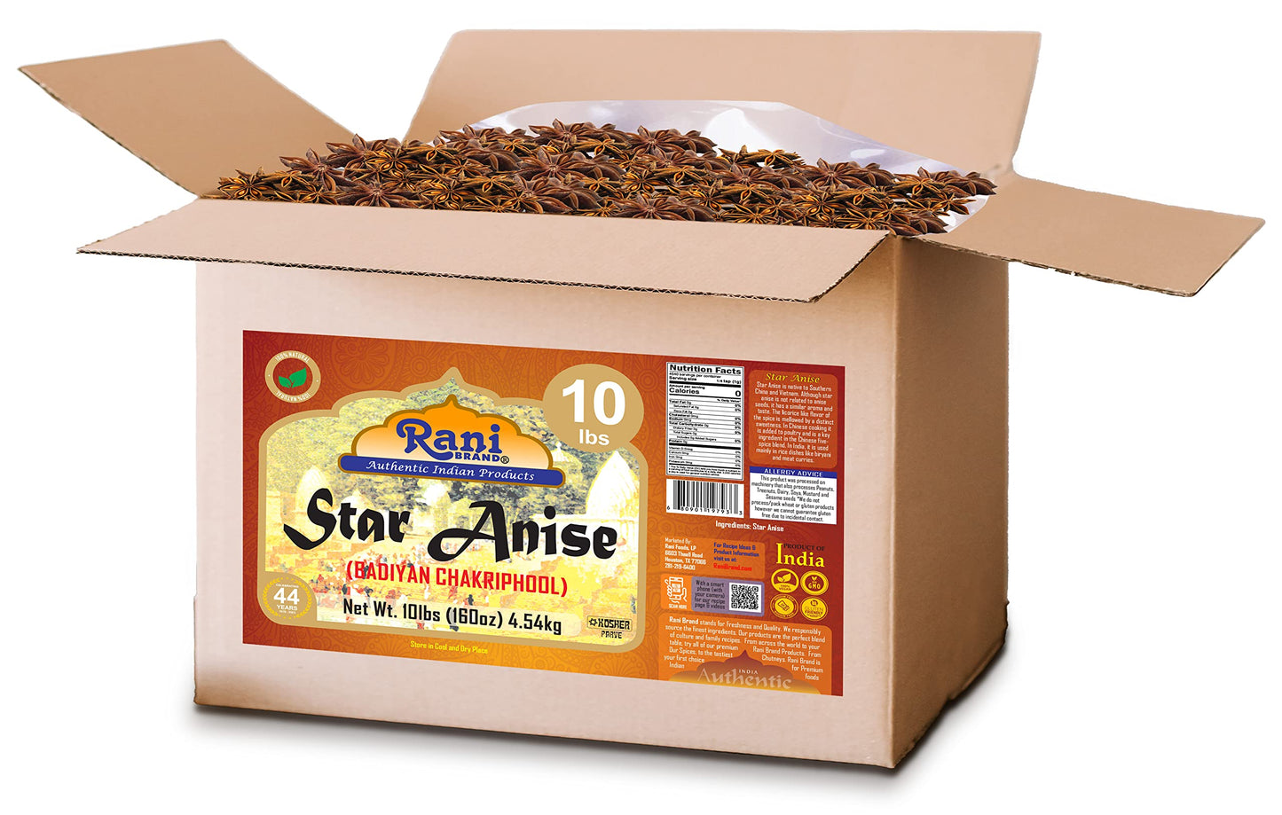 Rani Star Anise Seeds, Whole Pods (Badian Khatai) Spice 160Oz (10Lbs) 4.54Kg Bulk Box ~ All Natural | Gluten Friendly | Non-Gmo