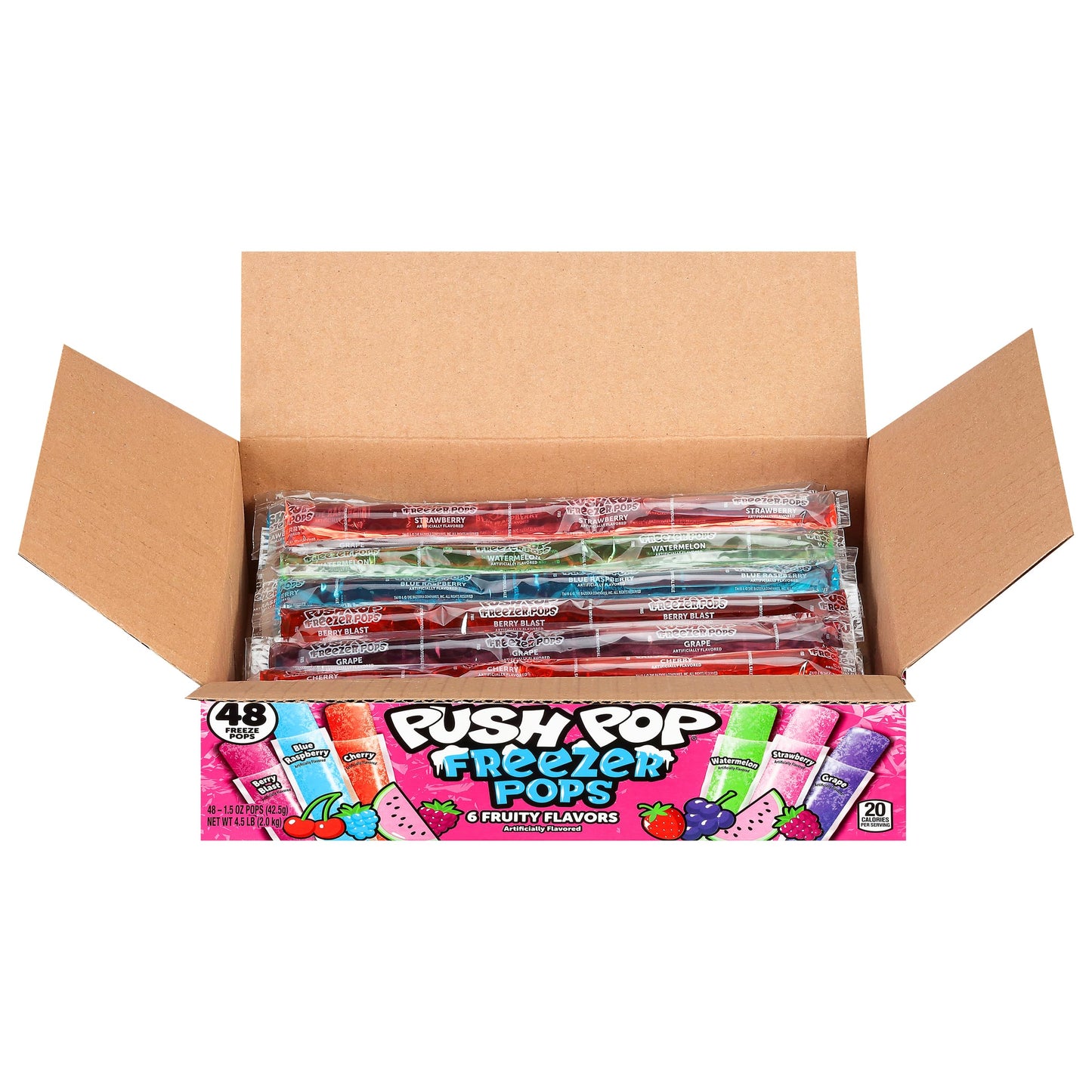 Push Pop Freezer Pops - Ice Popsicles Individually Wrapped Variety Pack - 6 Classic Fruity Flavors - Fun Colored Ice Pops For Pa