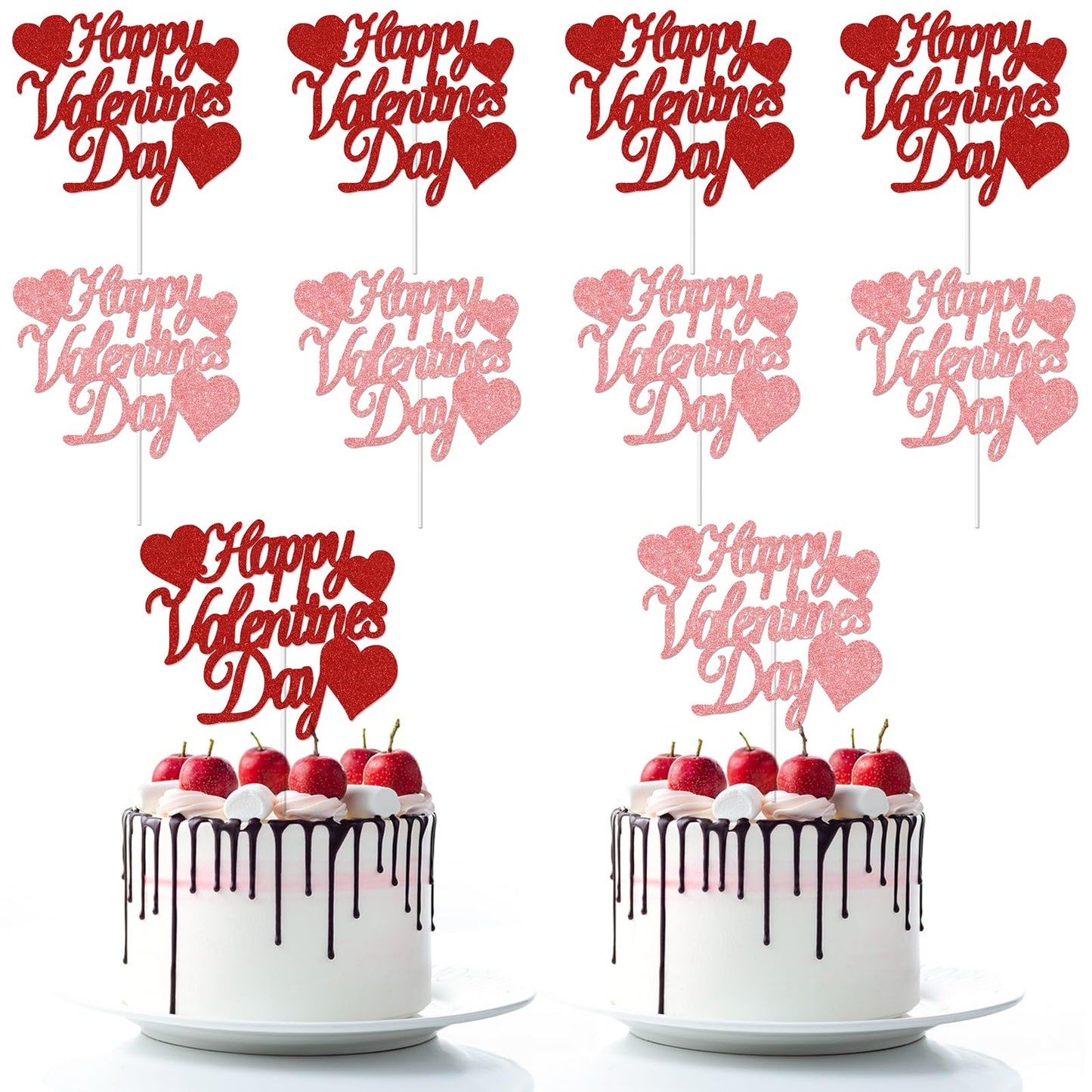 12 Pack Glitter Happy ValentineS Day Cake Toppers  4.72X4 Inches Sweet Love Food Picks  Large Pink And Red Cake Decorations  Perfect For ValentineS Day Party Supplies