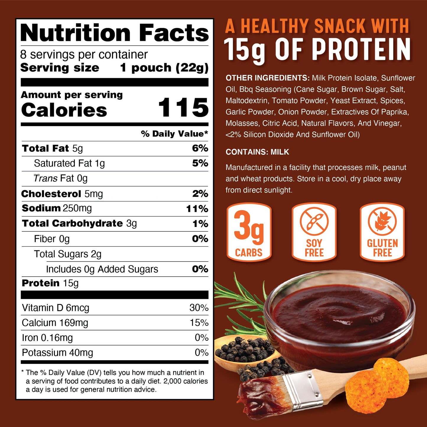 Snack House Carolina BBQ High Protein Puffs, 15g Protein, Low Carb, Gluten & Grain Free, 5.5 oz, 8 Pack