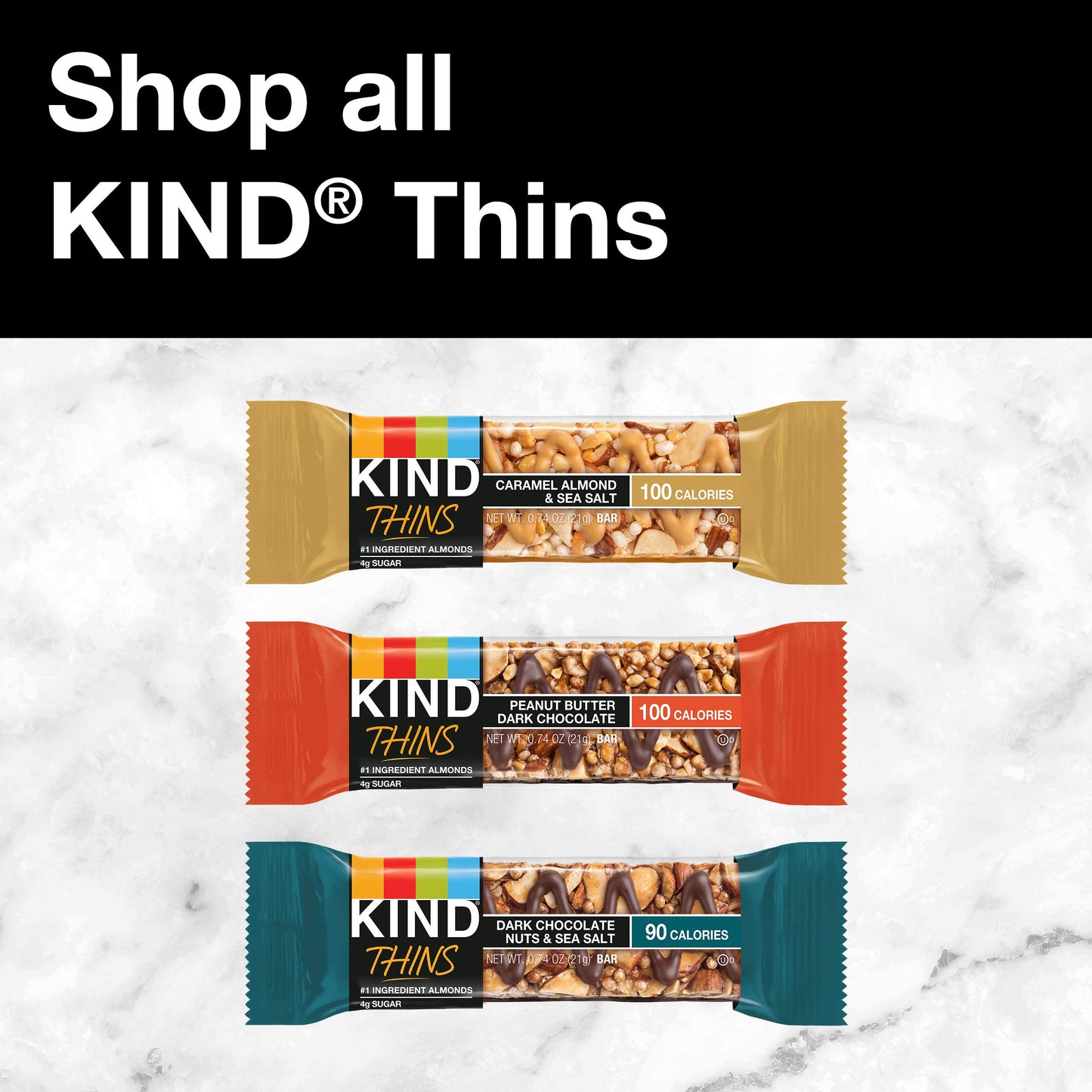 KIND THINS Peanut Butter Dark Chocolate Bars  Gluten Free Snacks  4g Sugar  0.74 OZ Bars (60 Count)