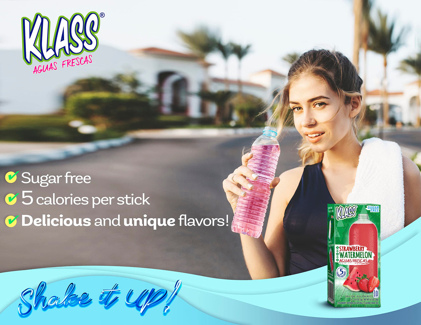 Klass Aguas Frescas,Strawberry-Watermelon Sugar Free Drink Mix, 10 On-The-Go Sticks (Pack Of 4, 40 Count)