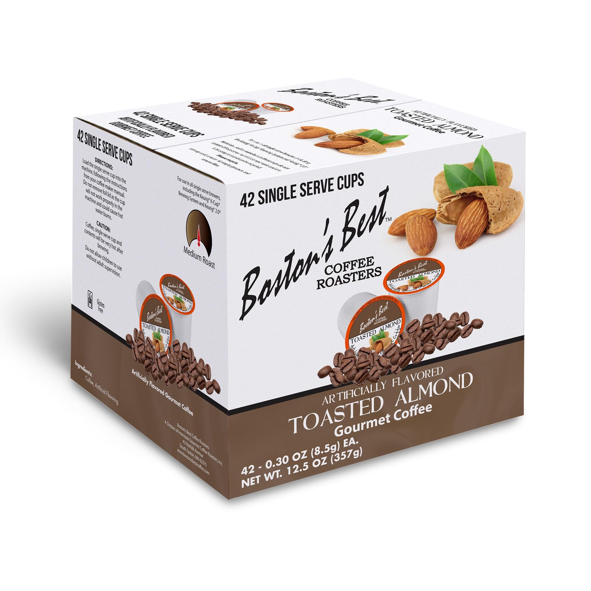Bostons Best Gourmet Coffee - Toasted Almond Flavor, Compatible with Keurig, 42 Single Serve Medium Roast Cups