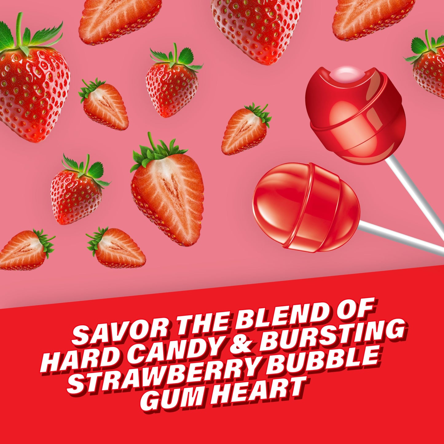 Colombina Bon Bon Bum Lollipops W/Bubble Gum Center, Strawberry Flavor, Individually Wrapped, Ideal For Party Favors And Gifts, 1 Pack (24 Count)