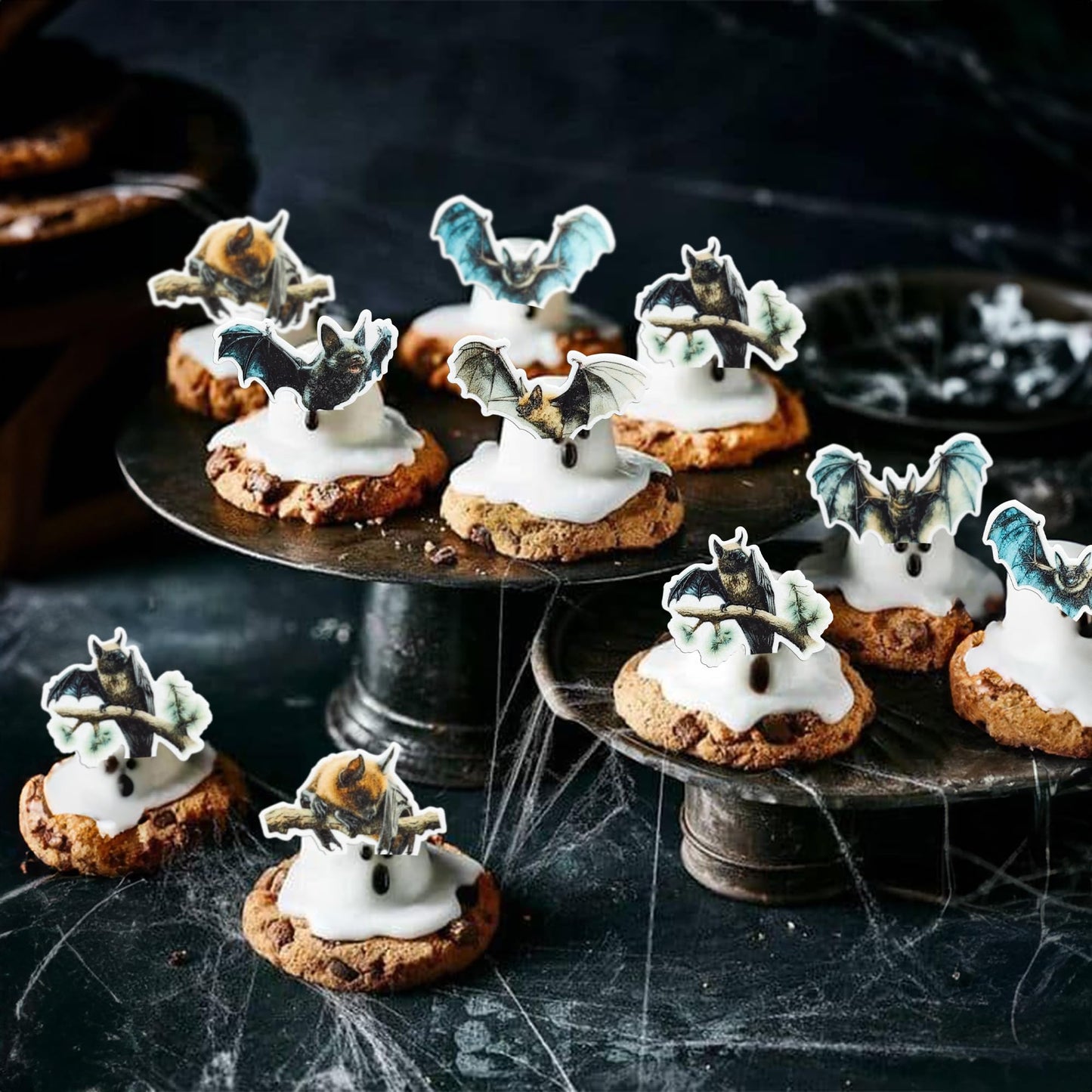 Gyufise 60Pcs Edible Halloween Bat Cupcake Toppers - Wafer Paper Picks For Baby Shower, Kids Theme Birthday Party Cake Decorations Supplies Multi