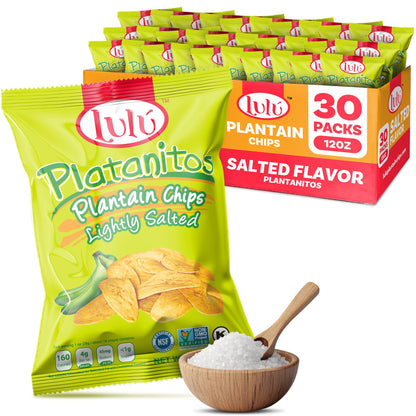 LULU Plantain Chips - Lightly Salted, 30 Individual Bags (2.5 Oz Each) - Crunchy, Delicious, Kosher, Gluten-Free Healthy Snacks 