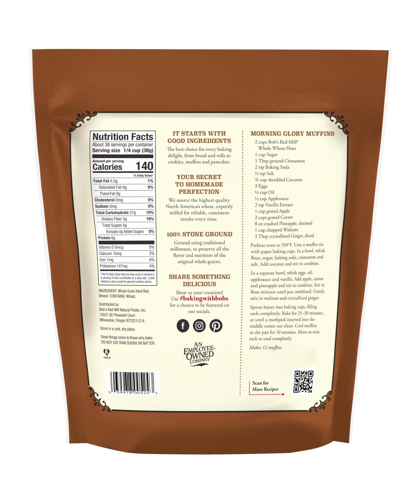 Bobs Red Mill Whole Wheat Flour  3 Pound (Pack of 4) - Whole Grain  Non-GMO  Vegan