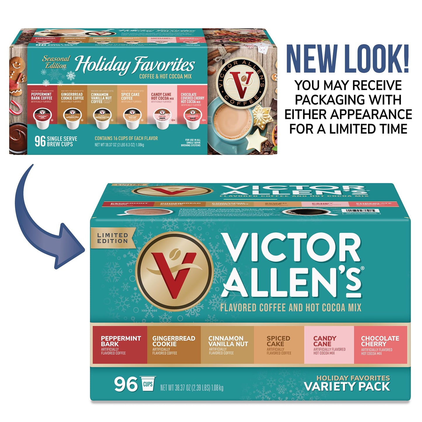 Victor Allens Coffee Holiday Favorites Variety Pack, 96 Count Single Serve Cups for Keurig, Brown