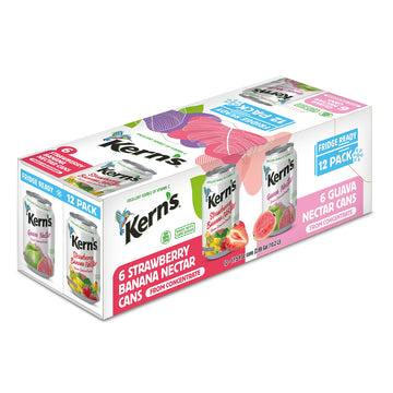 Kerns Tropical Fruit Nectar Juice Variety Pack - Strawberry Banana & Guava - 11.5oz, 12 Pack Canned Drinks