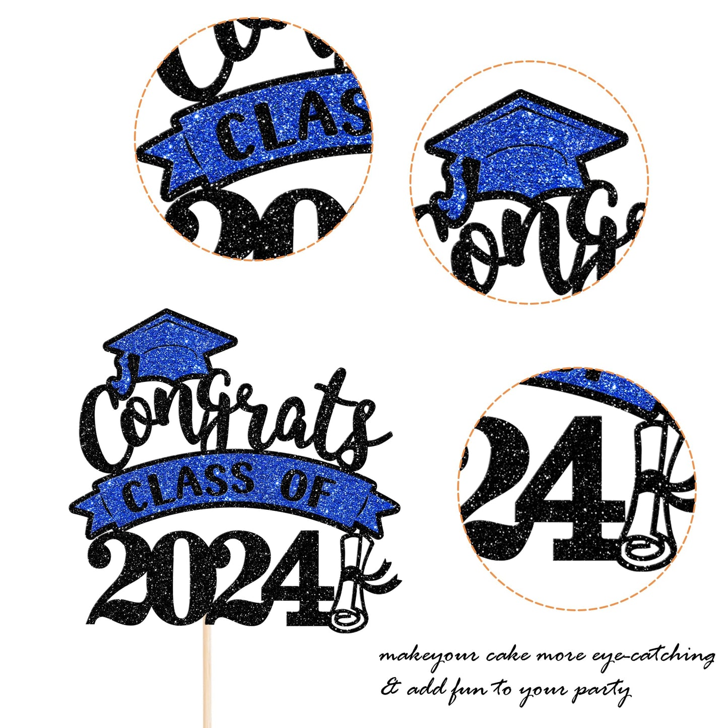 YCTHUNFISH Graduation Cake Topper with Blue Glitter Diploma, Class of 2025, Paper, Cupcake Decoration for High School Boys and Girls