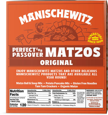 Manischewitz Passover Matzo (5x1lb Boxes) The Original Manischewitz Passover Matzo | Two Ingredients only - Flour and Water - 18