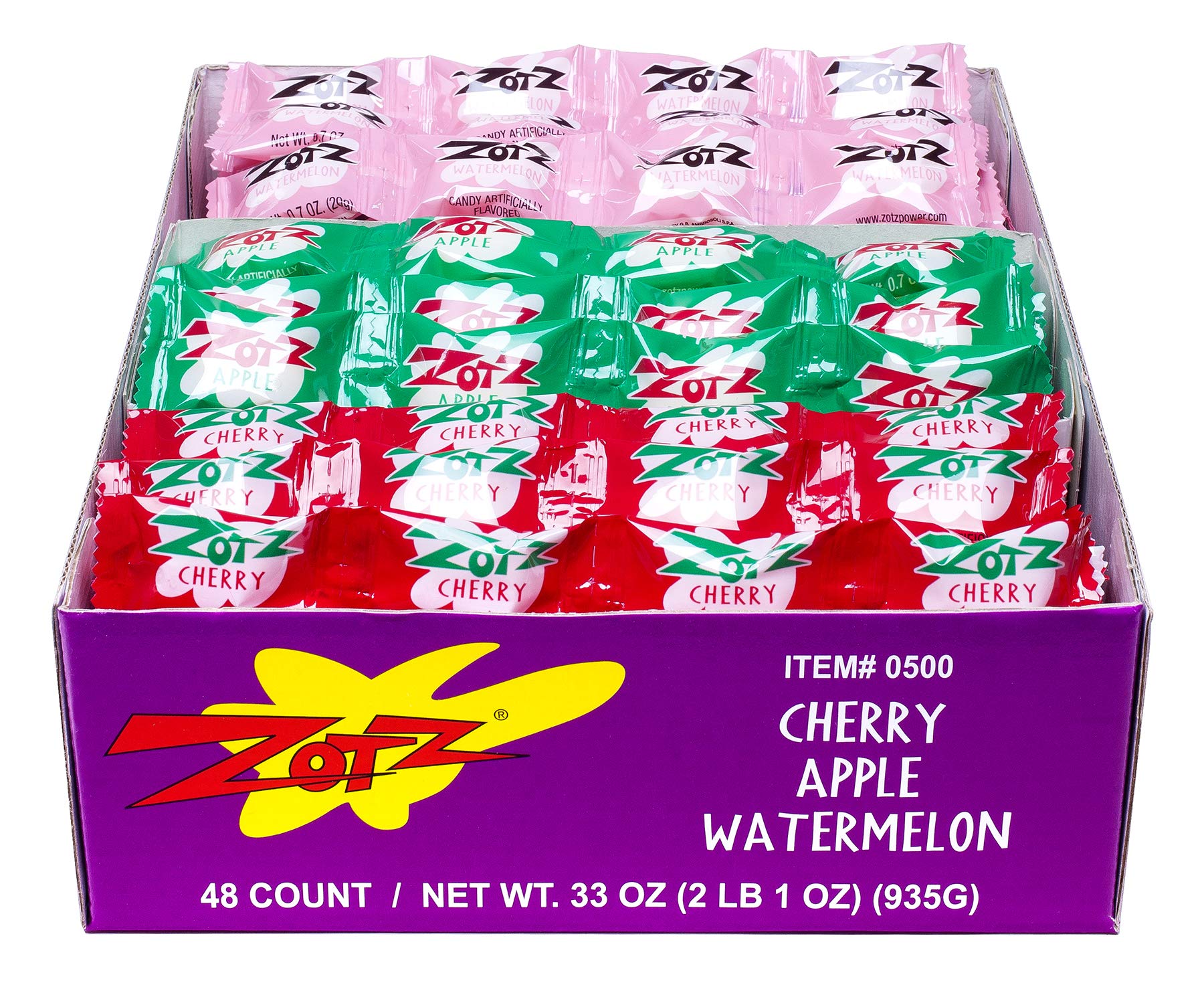 Zotz Fizz Power Candy Assorted - Fruit Flavored Hard Candy With A Fizzy Center | 48 Strings, 4 Pieces/String | Cherry, Apple & W